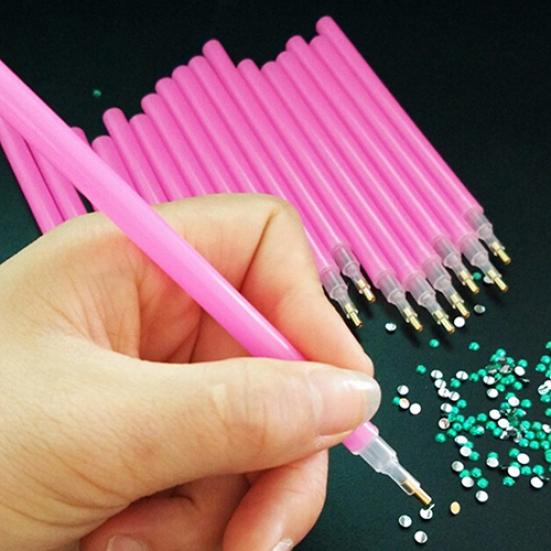 10Pc Pink Nail Art Rhinestones Picking Tools Dotting Brush Pencil Pen Set