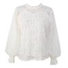 Fashion Women’s Floral Lace Long Sleeve Puff Sleeve Solid Tops