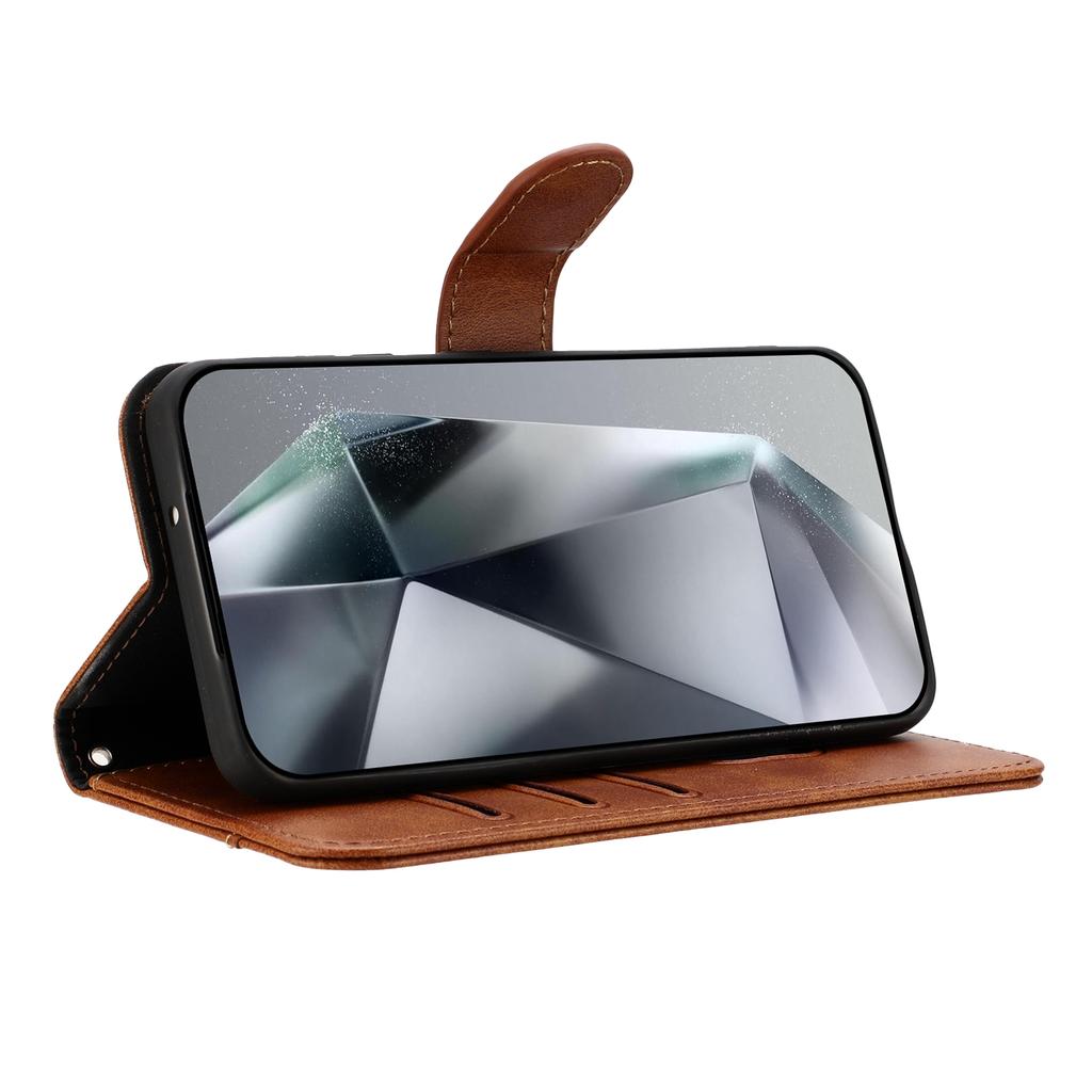 For Samsung Galaxy A25 5G (Global) (161.0 X 76.5 X 8.3mm) Stand Case with Strap PU Leather Wallet Phone Cover S Shape Stitching Design