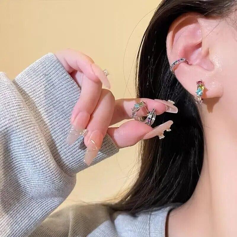 Luxury Colorful Crystal Rhinestone Earrings Female Fashion Copper Round Hoop Earrings For Women Girls Trendy Jewelry Bijoux Gift