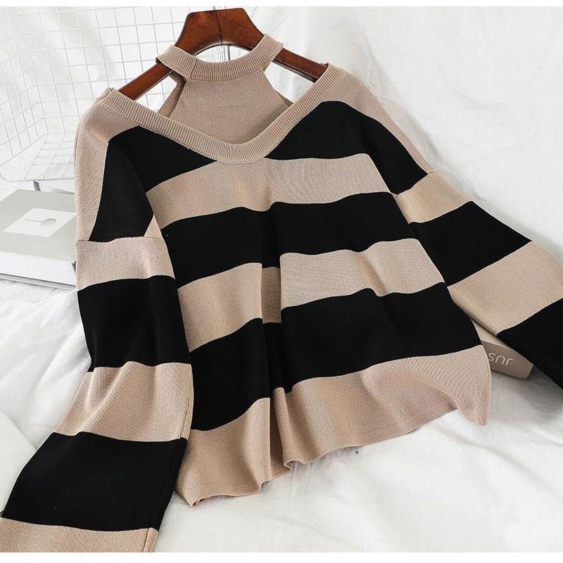 2pcs/set Women Winter Tracksuit 2 Piece Pant Suits Knitted Striped Sweater Top and Pants 2 Piece Set Outwear Outfits