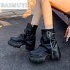 Платформа Высокий каблук Женские ботильоны Брендовая обувь Дизайнерские плиссированные новые молнии Панк Готические сапоги Женские туфли 2025 года Трендовые туфли-лодочки Mujer Botas