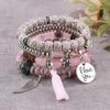 4PCS Bohemian Multi-Strand Beaded Bracelet Set with Fringe Tassel & Wing "I Love You" Charm - Women's Layered Jewelry Gift for Summer Fashion