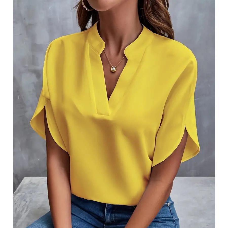 Женская летняя футболка, модная свободная рубашка с V-образным вырезом, повседневная однотонная рубашка, модная и удобная женская одежда
