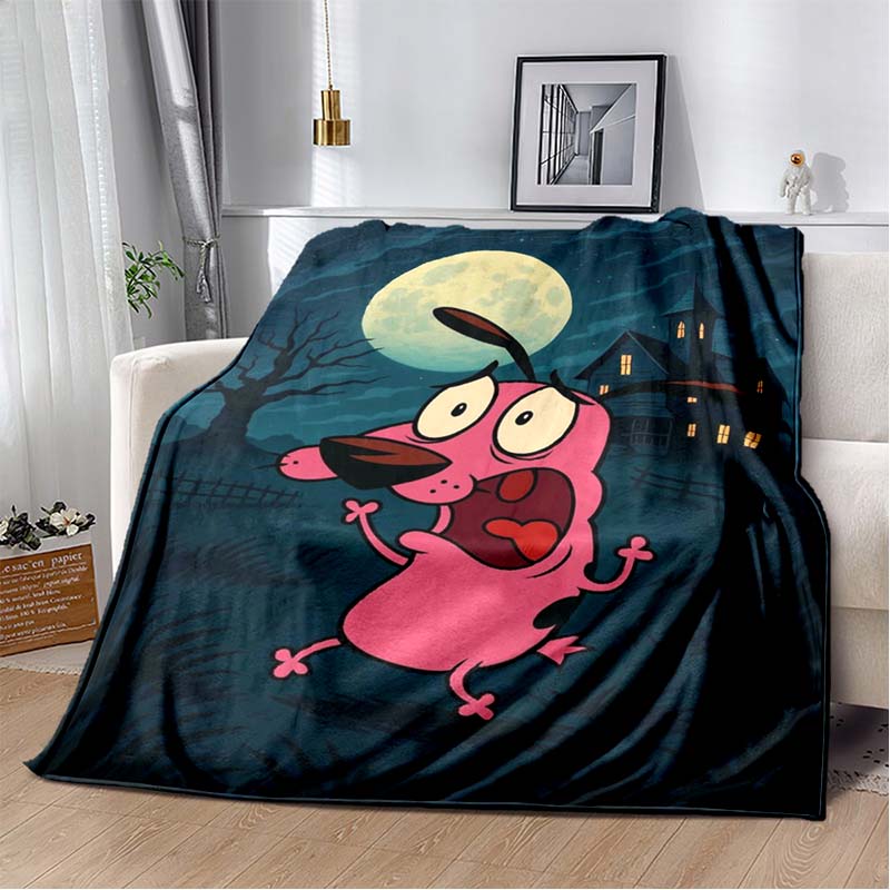 Courage The Cowardly Dog Cartoon Print Flannel Throw Blanket Soft Warm Sofa Bed Cover For Animation Fans Kids Bedroom Living Room Decor Gift