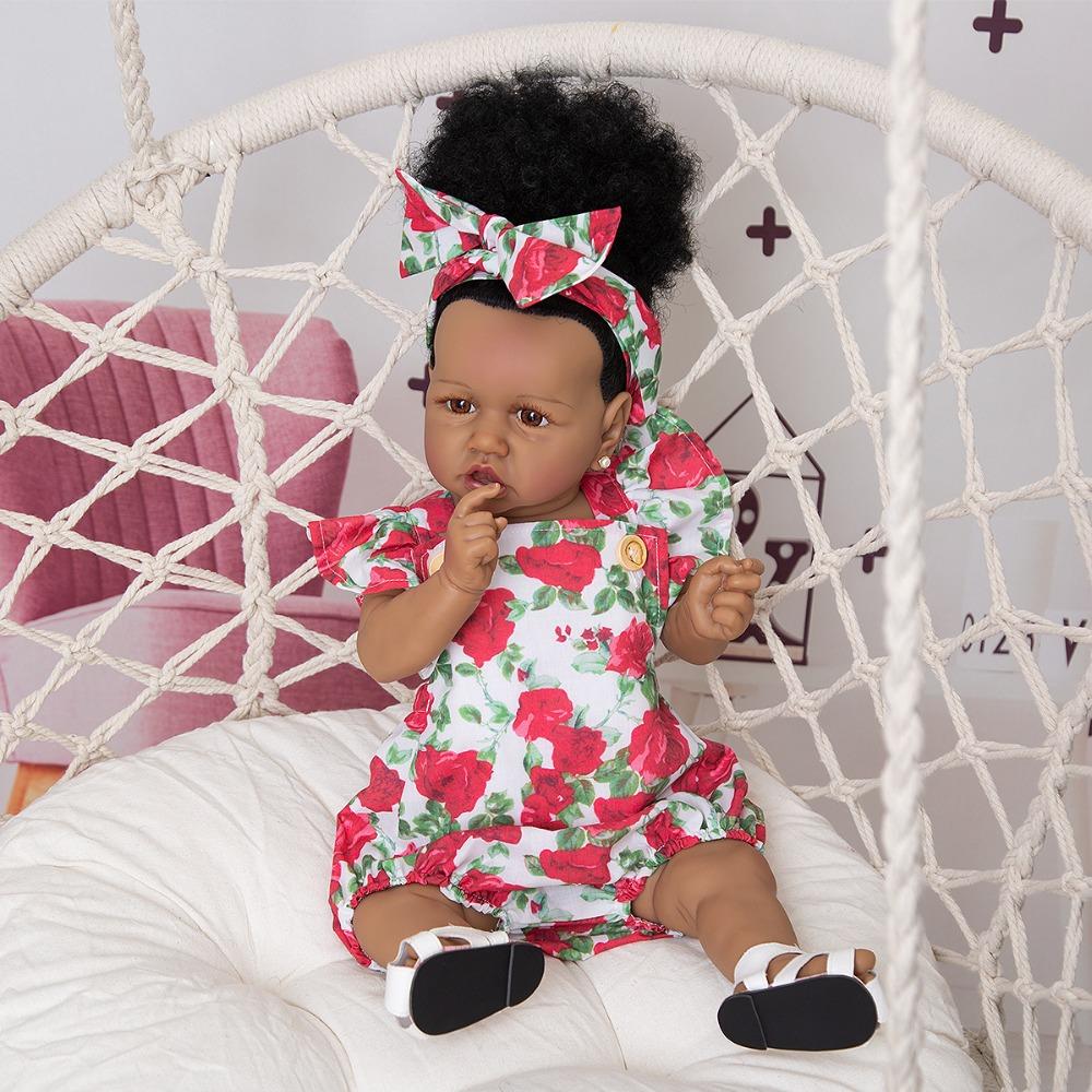 KEIUMI Ручная работа Bonecas Reborn Bebe Realista Grande 57 см, коричневая кожа, полностью силиконовая, живая кукла Reborn, игрушка для сна перед сном