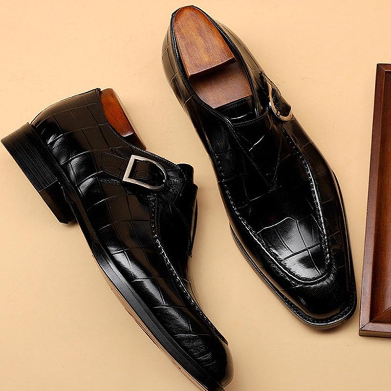 Мужская дизайнерская деловая кожаная обувь Деловая официальная обувь в британском стиле для мужчин Офисная обувь большого размера Туфли с квадратным носком и пряжкой Оксфордские туфли
