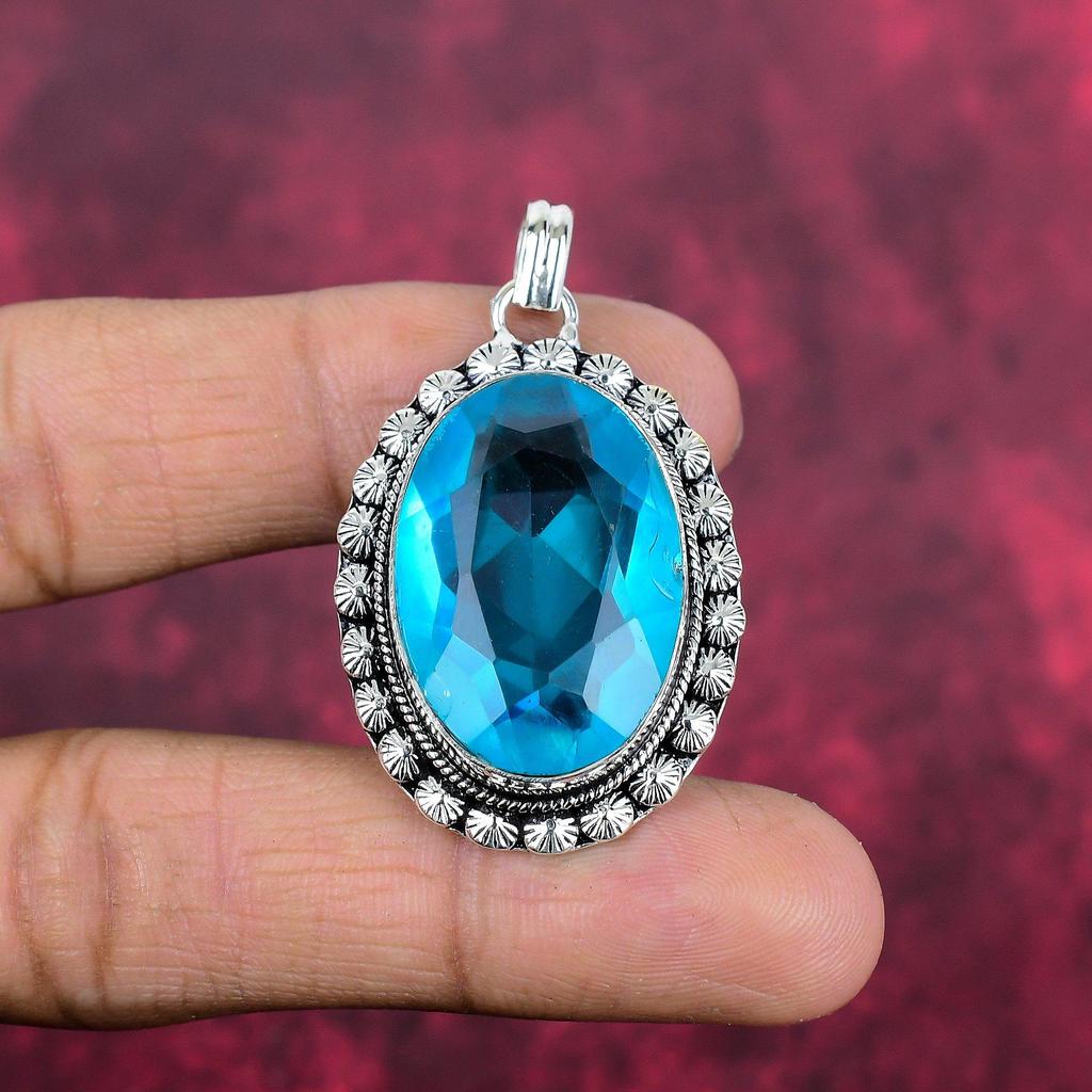 Подвеска с голубым топазом, ювелирные изделия из цельного серебра 925 пробы с драгоценными камнями, подвеска ручной работы, на День благодарения