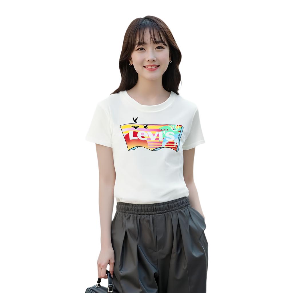 Levis Logo Slim Fit Comfortable Short Sleeve Regular T-Shirt Women T-Shirts White 17369-0319