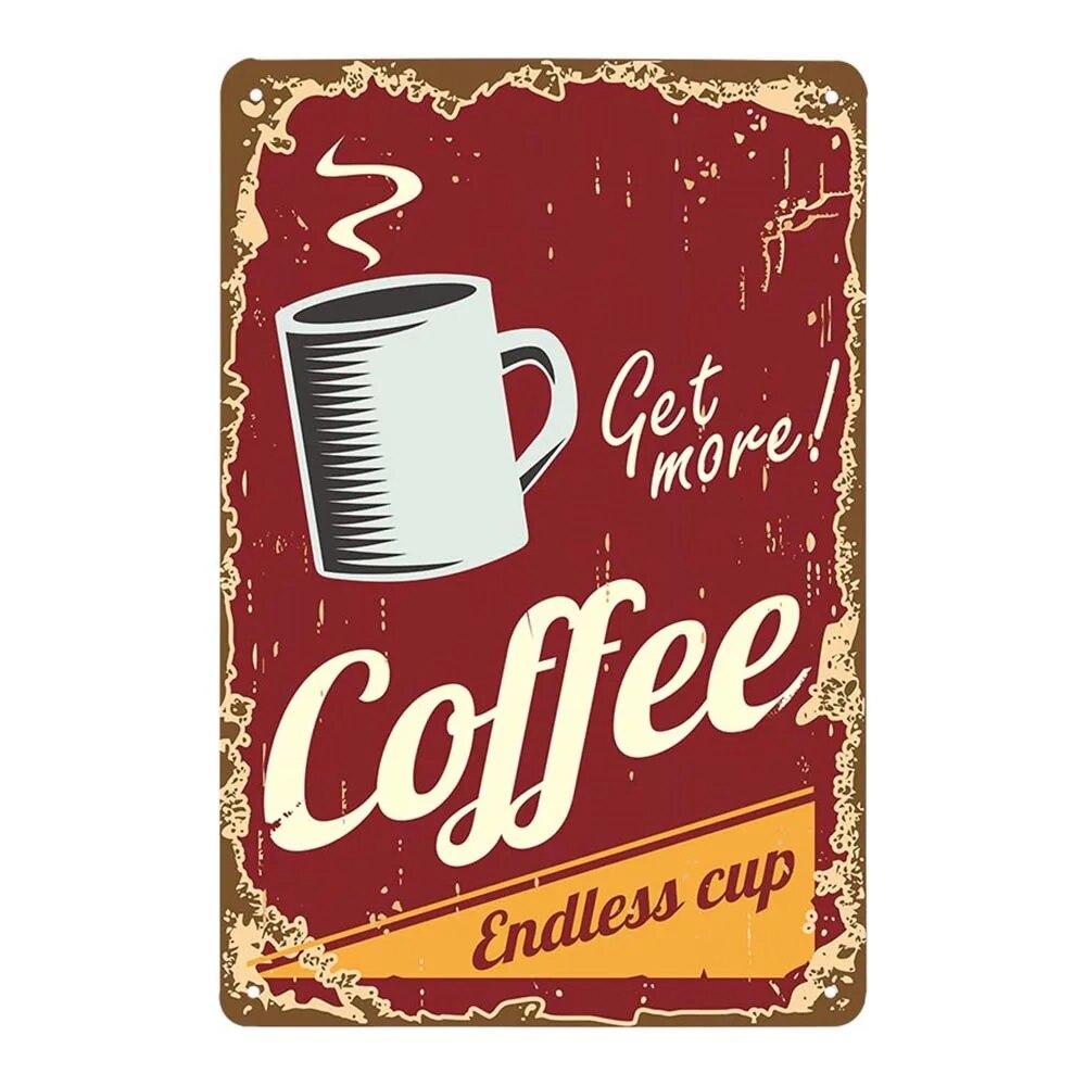 Coffee Vintage Signs Tin Metal Art Iron Painting Decoration Cafe Pub Club Bar Retro Poster Wall Stickers Home Decor 20x30cm