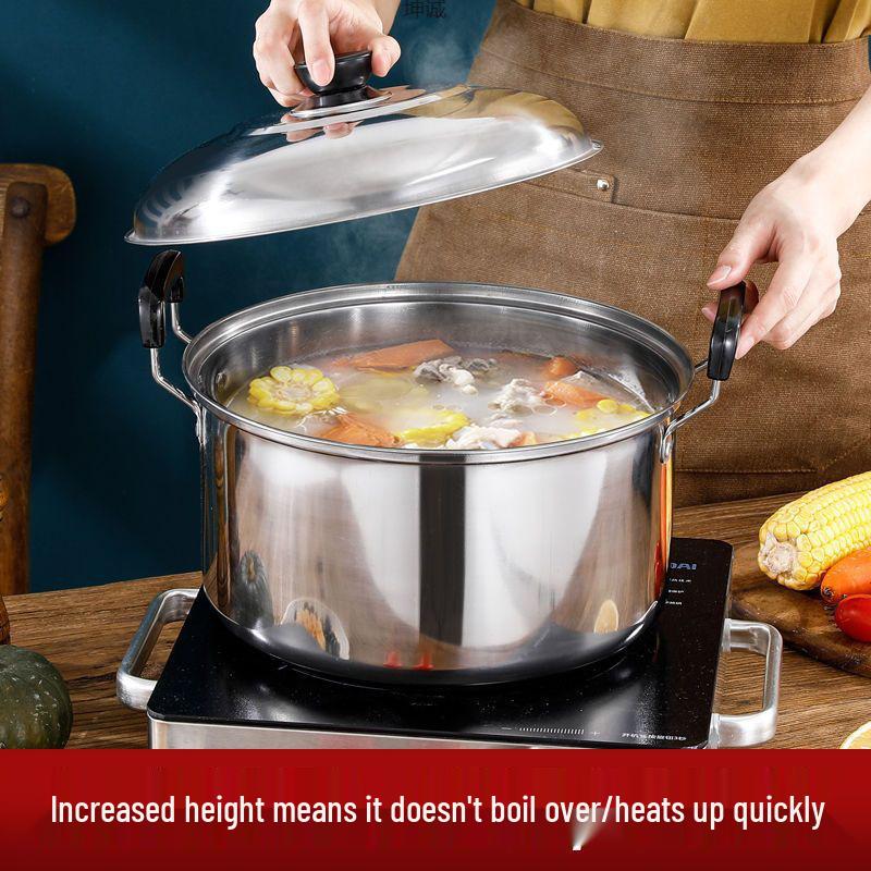 Кастрюля из нержавеющей стали большой вместимости для супа и лапши с крышкой для индукционных и газовых плит
