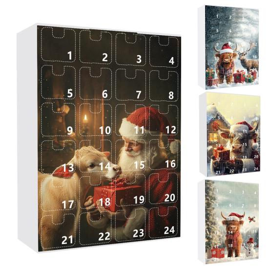 Адвент-календарь с изображением коровы из Хайленда, рождественское подвесное украшение, акриловый мультяшный адвент-календарь с изображением коровы из Хайленда для украшения каминной полки на дереве