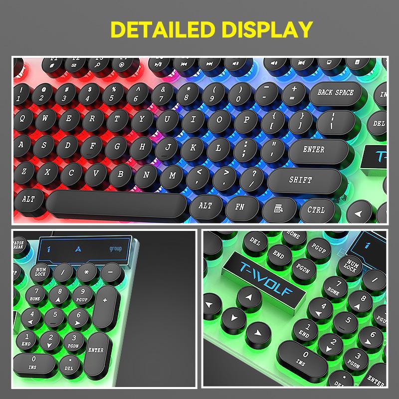 Игровая клавиатура T-WOLF T11 с ретро-круглыми клавишами, проводная USB, с подсветкой