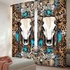 2Pcs Bohemian Chic Gemstone Cow Skull Leopard Printed Curtains Vintage Medieval Inspired For Bedroom Kitchen Dining Room Living