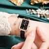 Модные женские ретро квадратные кварцевые часы с черным кожаным ремешком, корпус цвета розового золота, римские цифры, стильные модные наручные часы