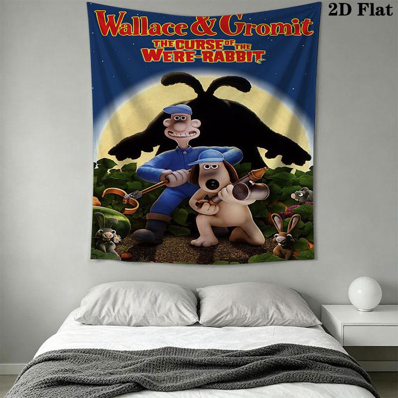 Wallace & Gromit Wall Hanging Printed Fabric Blanket Decorative Tapestries for Bedroom Living Room Home Decor