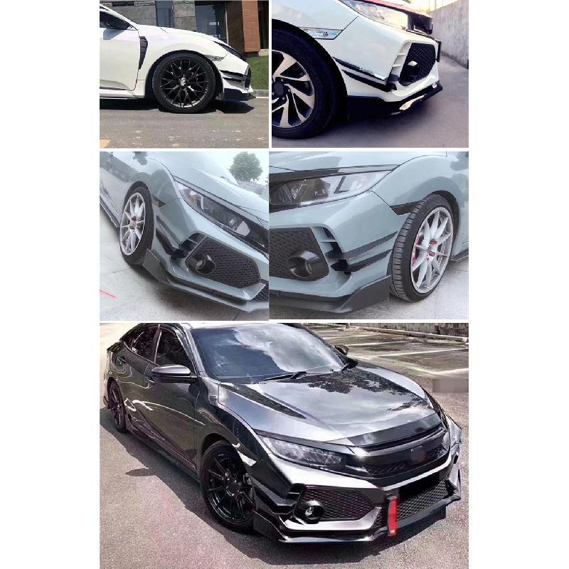 2 шт. Для Honda Civic Type R 2016-2021 Глянцево-черные Клыки переднего бампера Разделители Плавники Воздушный нож