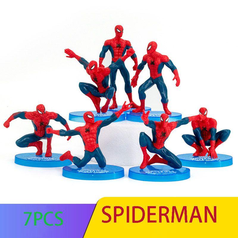 Marvel Spiderman 7pcs Mini Figures Pvc Miniatures Desktop Cake Decoation Topper