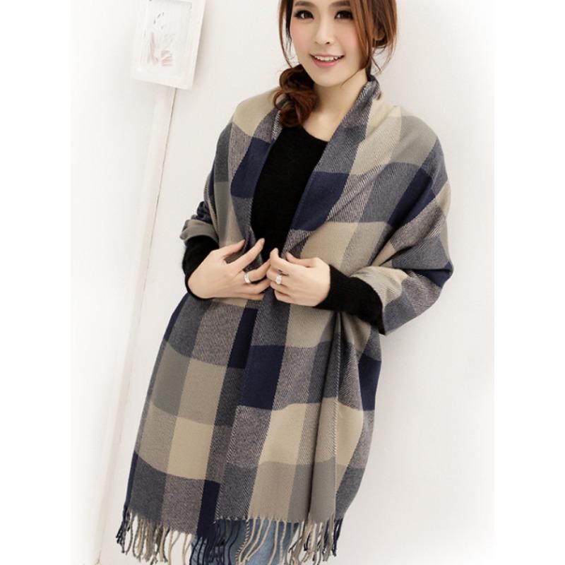 Autumn and Winter Dual-purpose Women's Imitation Cashmere Tassel Super Long Thickened Warm Color Plaid Scarf Shawl