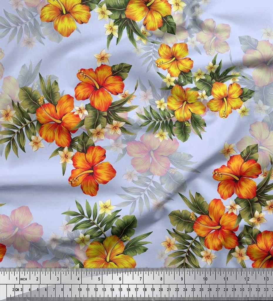 Soimoi Японская креп-сатиновая ткань с цветочным принтом и листьями, тропическая ткань, принты по метрам, 42 дюйма