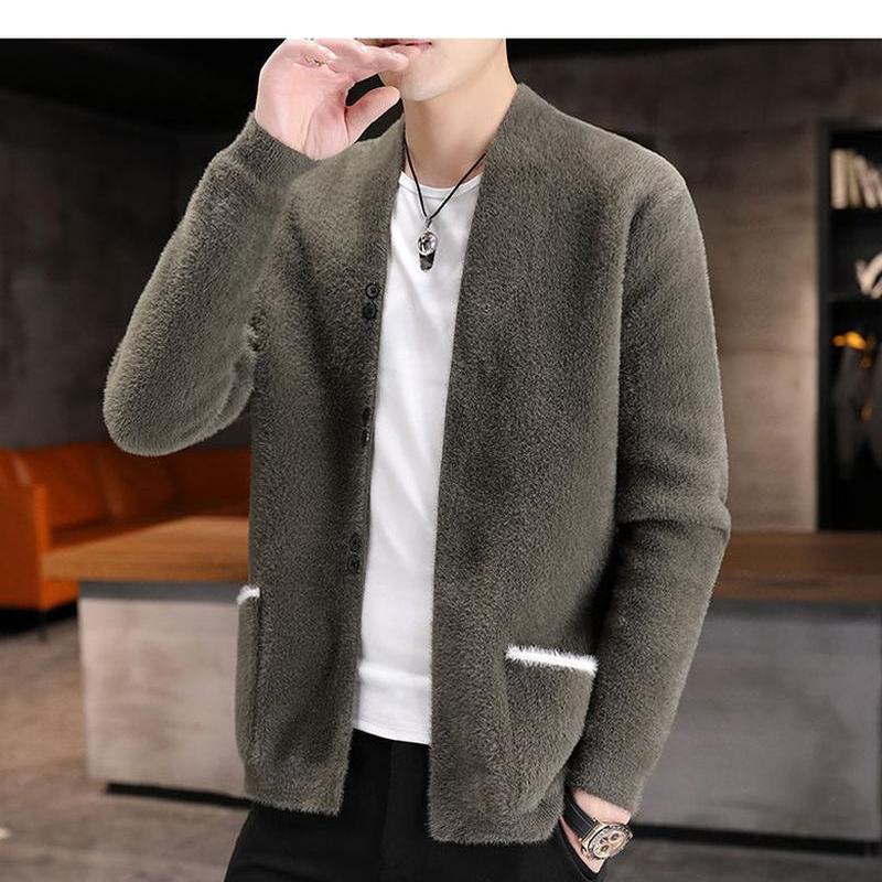 Норковая шерстяная одежда, мужская утолщенная кашемировая трикотажная одежда на молнии, кардиган, пальто, осенне-зимняя модная молодежная одежда