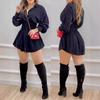 European and American spring new women's fashion shirt, temperament commuter printing waist pleated long-sleeved shirt women