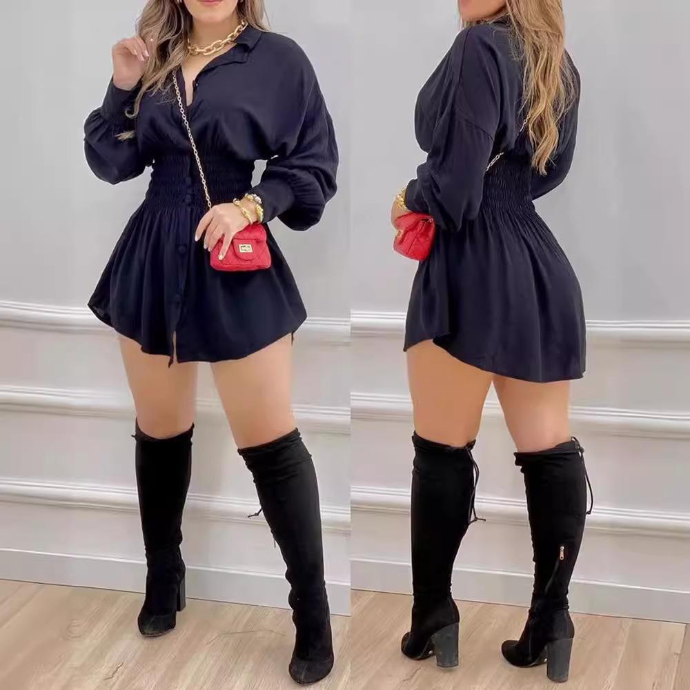 European and American spring new women's fashion shirt, temperament commuter printing waist pleated long-sleeved shirt women