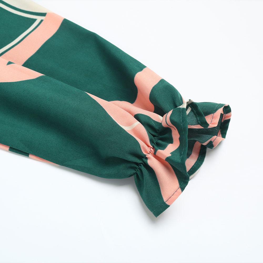 Осень-зима женское элегантное шифоновое платье трапециевидной формы длиной до колена с высокой талией и длинным рукавом с принтом