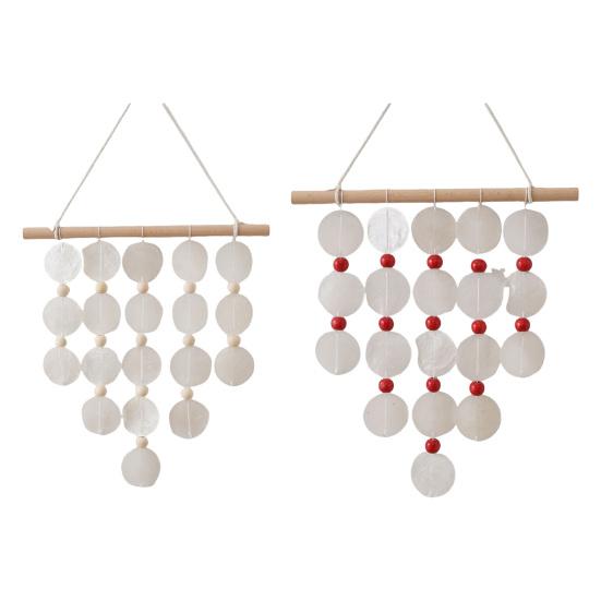 Handmade Natural Seashell Wind Chime, Retro Rope Knot & Wooden Ring, Clear Tinkling Sound, Coastal Hanging Decor for Window Guesthouse Kids Room