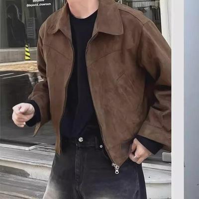 Мужская куртка Maillard American Retro Brown Suede Jacket - винтажная короткая летная куртка для весны и осени