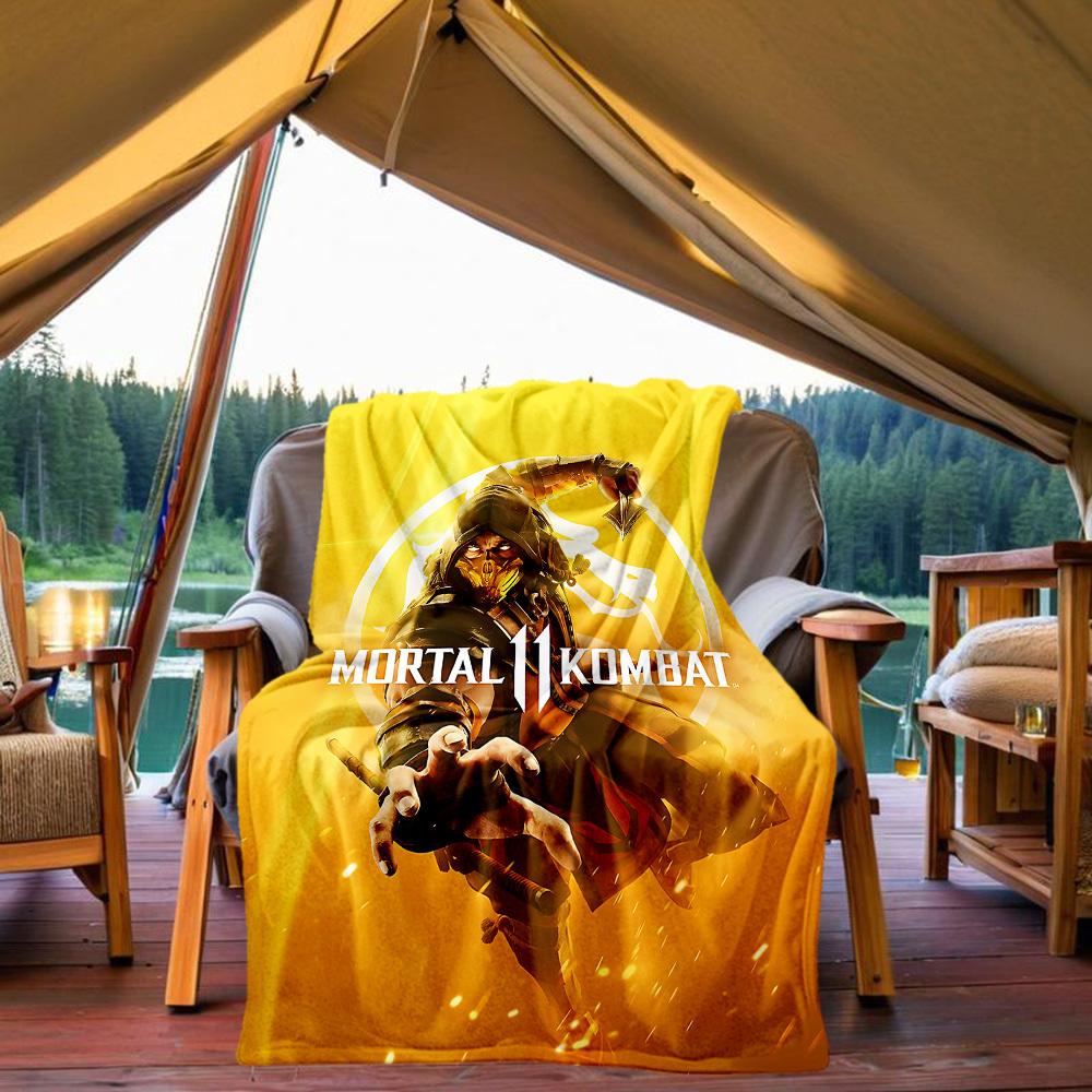 1 шт. Mortal Kombat, Скорпион, Наружное одеяло, Легкий фланель, Мягкое и теплое, Всесезонное, Для улицы, Кемпинга, Гостиной, Офиса, L1106025