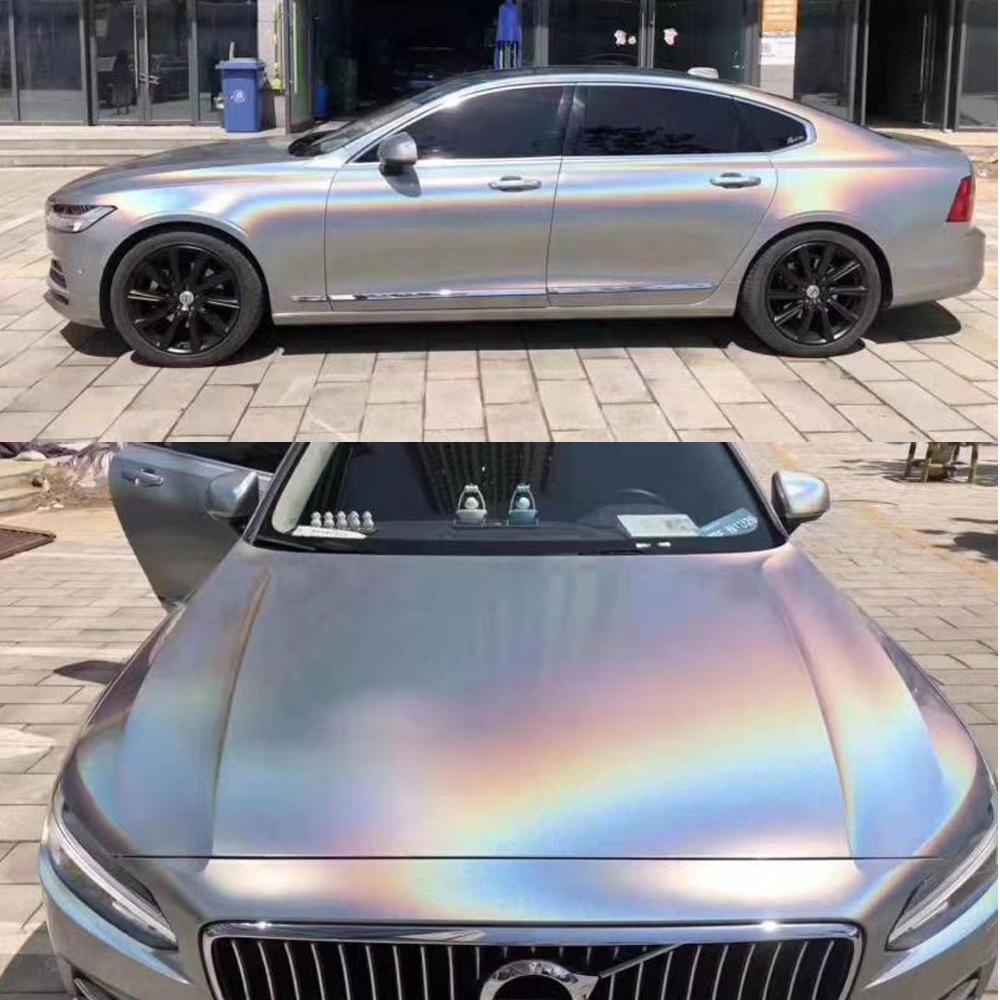 18m X 1.52m Holographic Rainbow Laser Silver Vinyl Wrap Roll Decals for Car Whole Body Wrapping, Car Styling Sticker Glossy Film