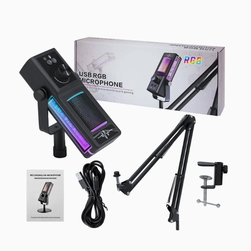 USB-конденсаторный микрофон с RGB-подсветкой (собственная разработка) – Идеально подходит для прямых трансляций, записи, шумоподавления, игровых комментариев и киберспорта.