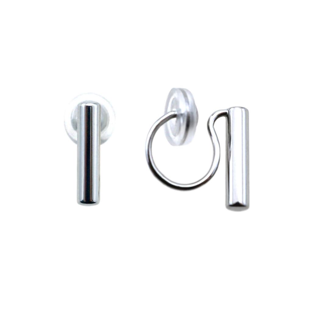 Set of 2 Stainless Ear Hypoallergenic To Hoop PILLAR Earrings, Pairs, Steel, 316L, Women's, Non-pierced Earrings, Cuffs, Metals, Earrings, (Silver