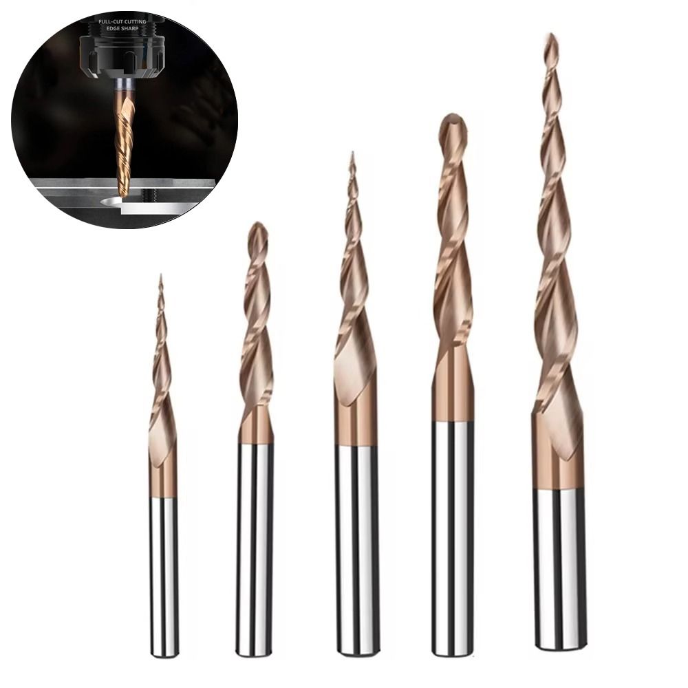 Solid Carbide Tapered Ball Nose End Mill Spiral Engraving Router Bits CNC Carving Bit Woodworking