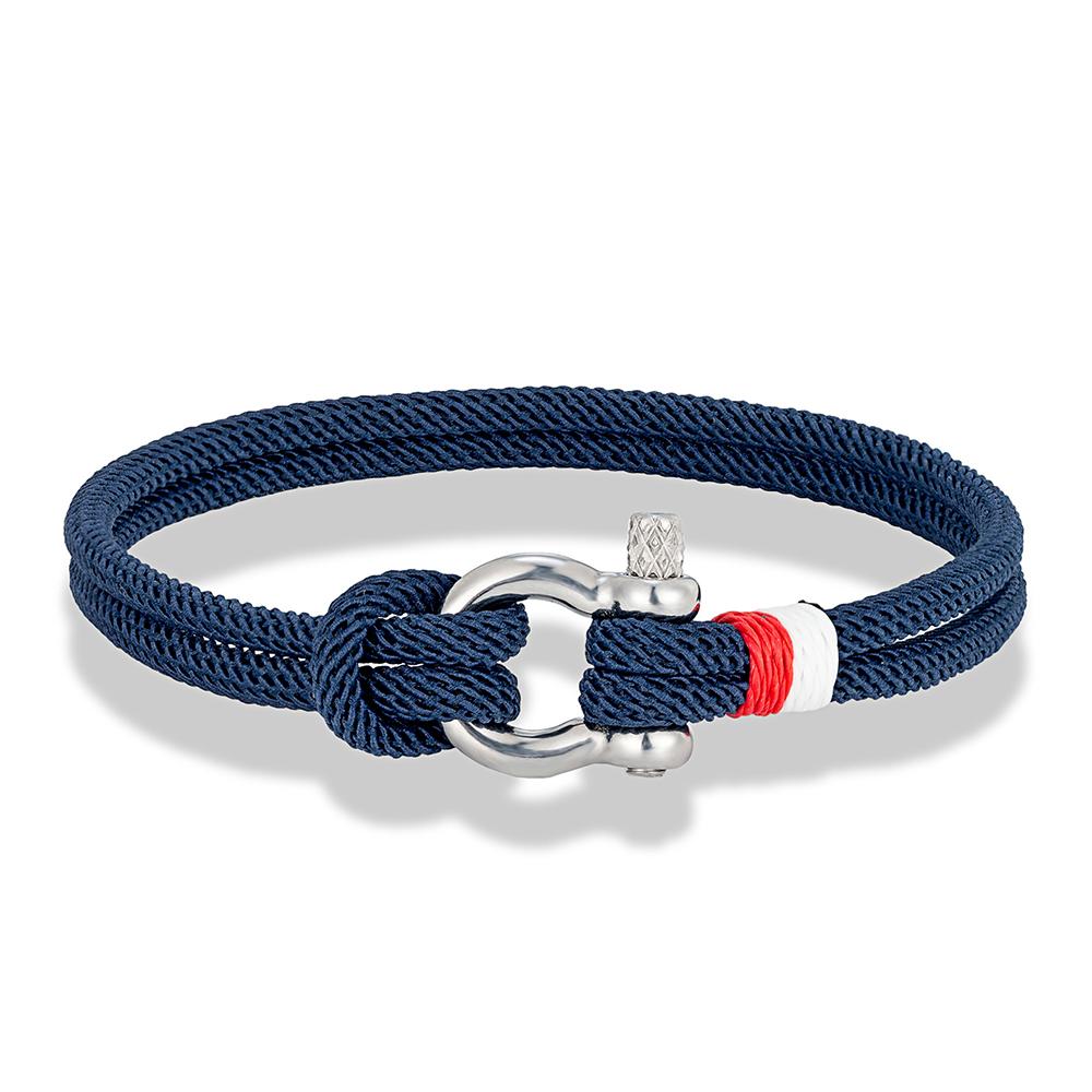Navy Blue Braided Rope Bracelet Stainless Steel Mini Horseshoe Shackle with Screws Bracelets for Men Women Couple Jewelry