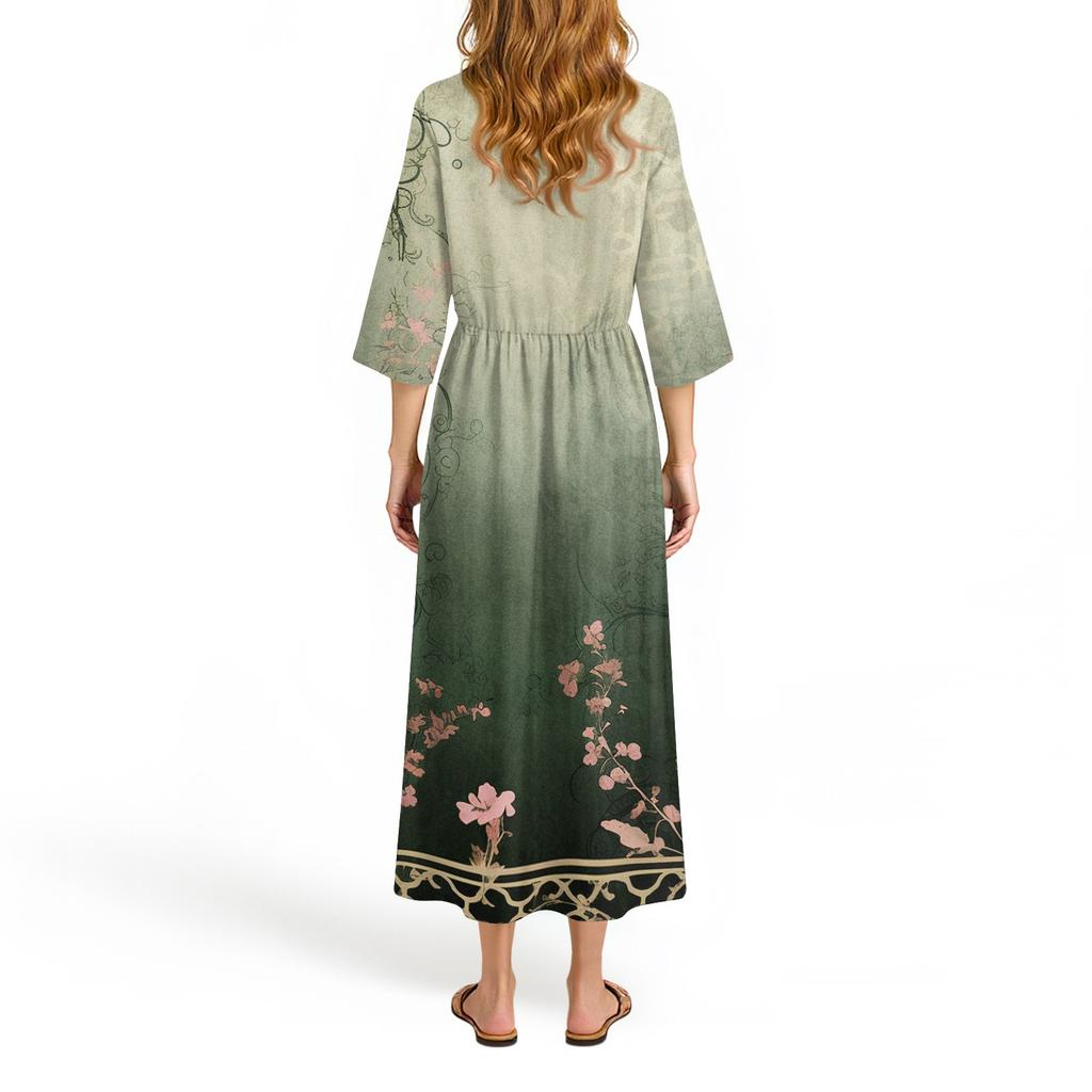 Женское модное платье свободного кроя с принтом, круглым вырезом и рукавом три четверти