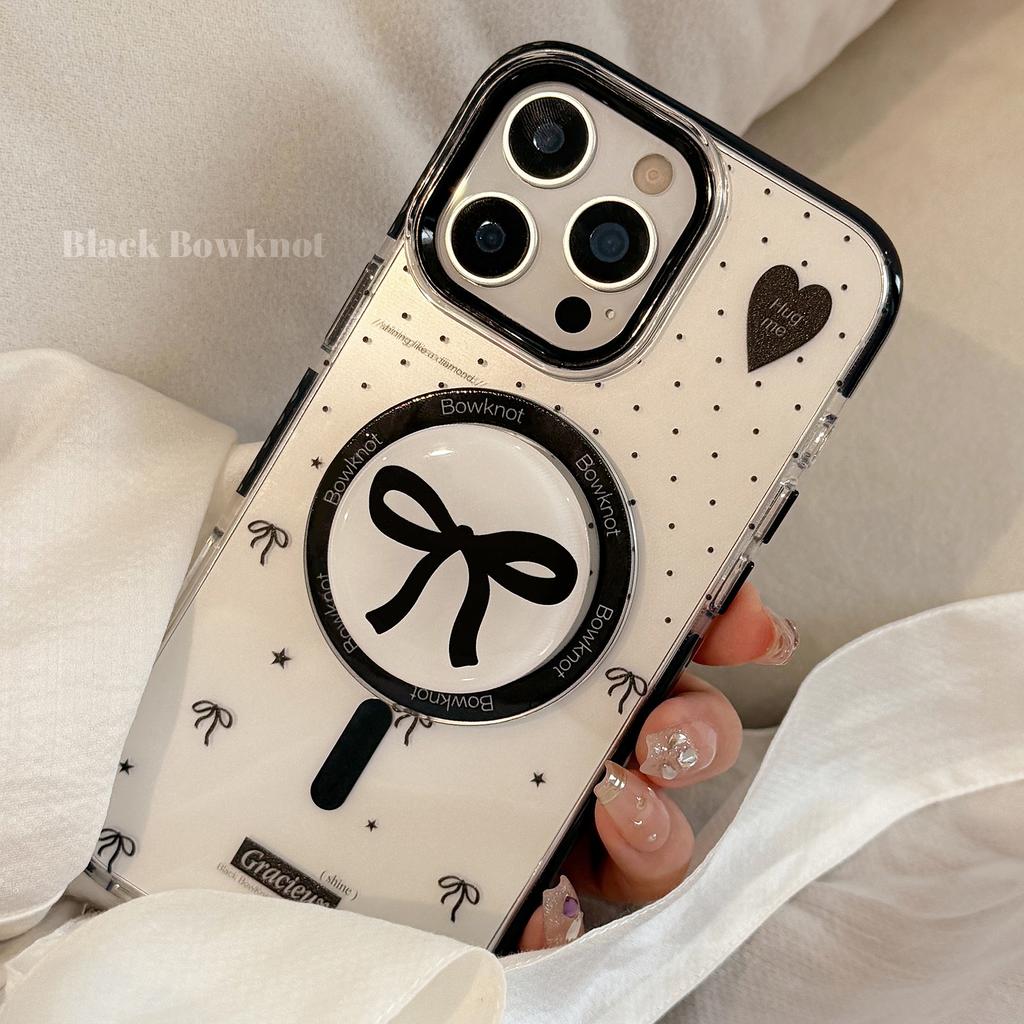Polka Dot Bow Magnetic Holder for IPhone16 Phone Case 17Promax Transparent 13 Premium 12 Anti-fall