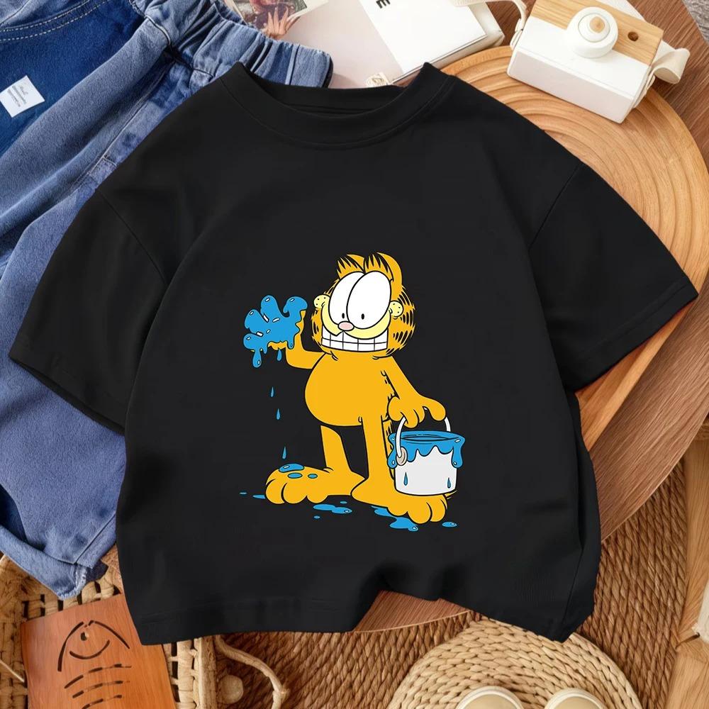 Cute Kids Fashion T Shirt Garfield Popular Cartoon For Boys Girls Summer Street Casual Outfit