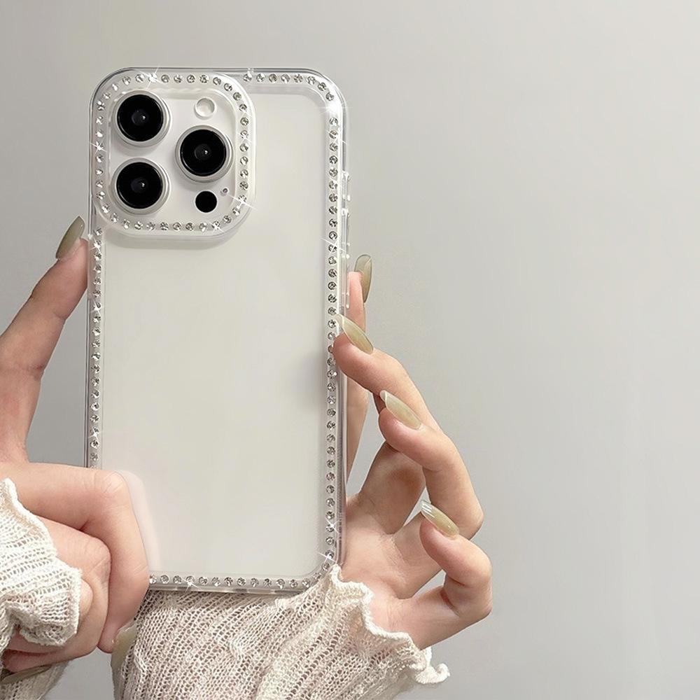 Прозрачный и простой, подходит для iPhone17 Pro с блестящими бриллиантами, защитный чехол для мобильного телефона, Apple 16, продвинутое ощущение, 15, нишевый, противоударный