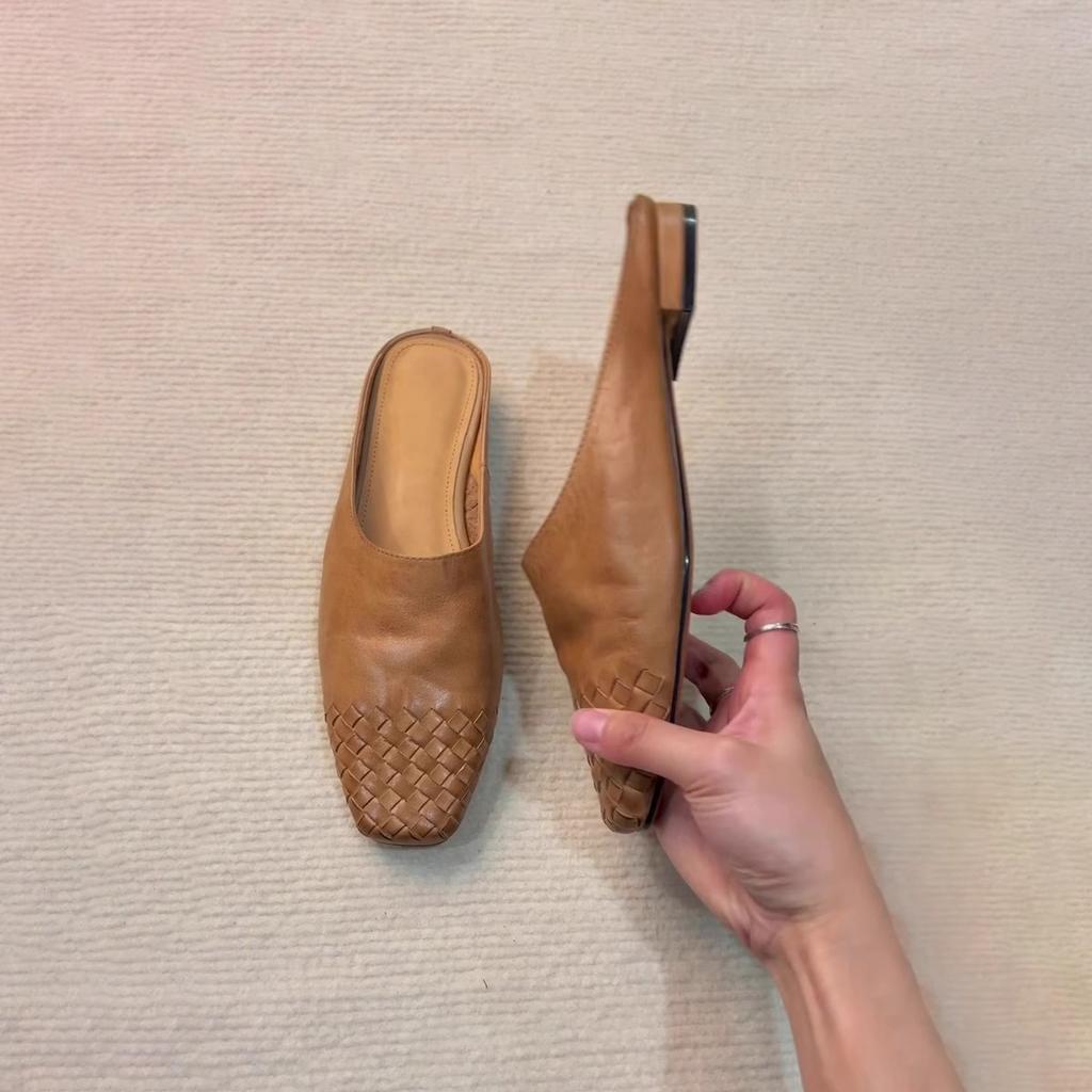 Sheepskin Version~ Retro Literary Ins Fashion Casual Sandals Woven Lazy One Pedal Outside Wearing Bag Head Half Slippers Women