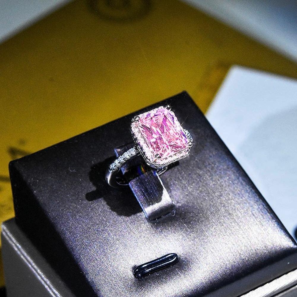 Elegant Yellow Diamond Accented Ring Princess Style Pink Crystal Open Band Womens Engagement Jewelry