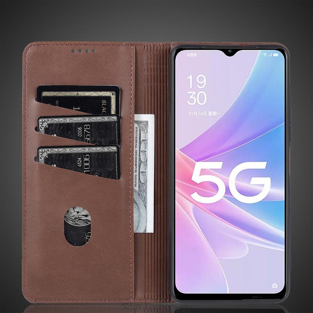 Deluxe Magnetic Adsorption Leather Fitted Case for OPPO A58 5G / A58x 5G 6.56" Flip Cover Protective Case Capa Fundas Coque