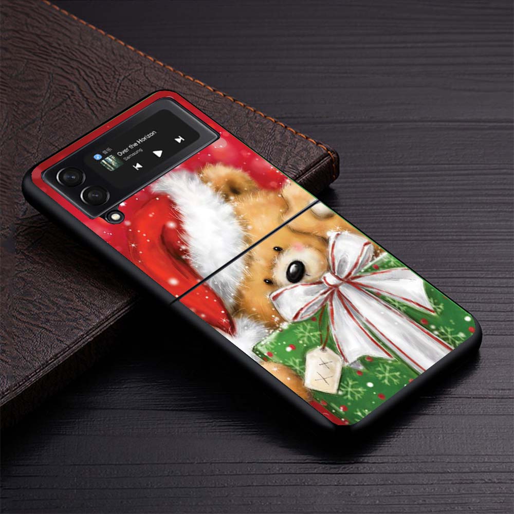 Happy Christmas Cute Bear Gift Phone Case For Samsung Galaxy Z Flip3 Flip4 Flip5 Flip6 Flip7 For Z Flip 7 6 5 4 3 5G Hard Foldin
