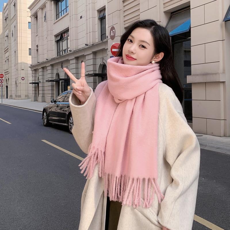 Solid color mink hair scarf light luxury high-end imitation cashmere scarf women's winter Korean men's shawl scarf autumn and winter