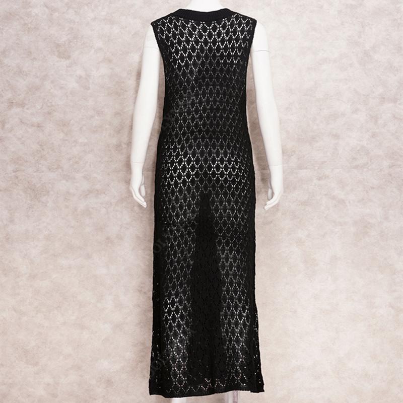 2022 Sexy See Through Sleeveless Bikini Cover-ups Pink Hollow Out Mesh Dress Women Summer Beach Wear Swim Suit Cover Up