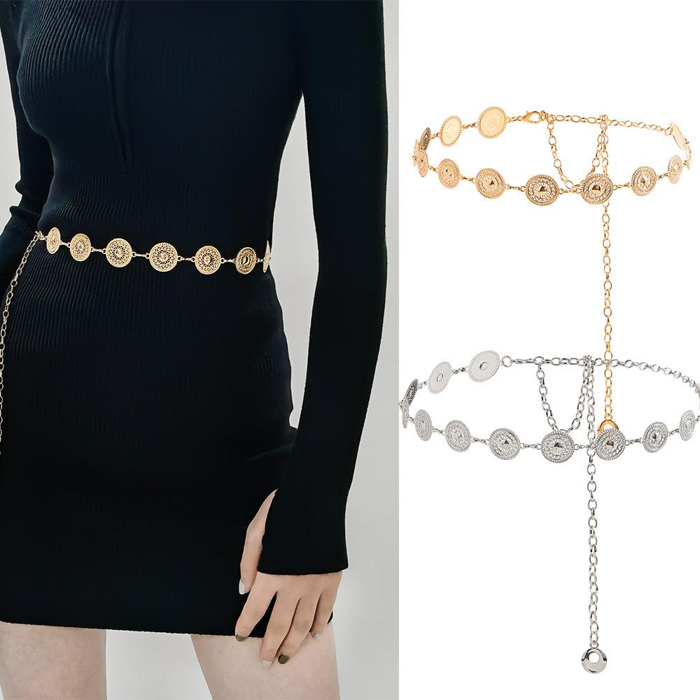 Trendy Y2K Metal Waist Chain: European & American Niche Bohemian Round Plate Jewelry Belt for Women
