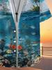 Men's Hawaiian Shark & Fish Print Short Sleeve Button- Shirt - Loose Fit Collar, Full-Body Tropical Fish & Coral Reef Design, Hawaiian Ocean Theme for