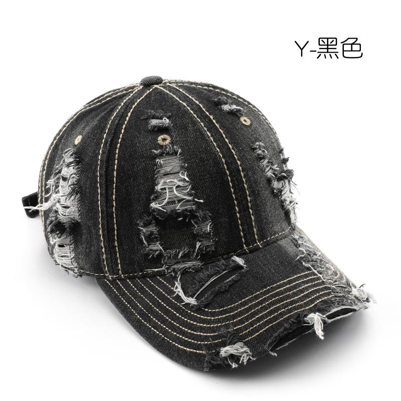 Women's washed denim baseball cap with a distressed look, suitable for outdoor activities, providing warmth, sun protection, and shade