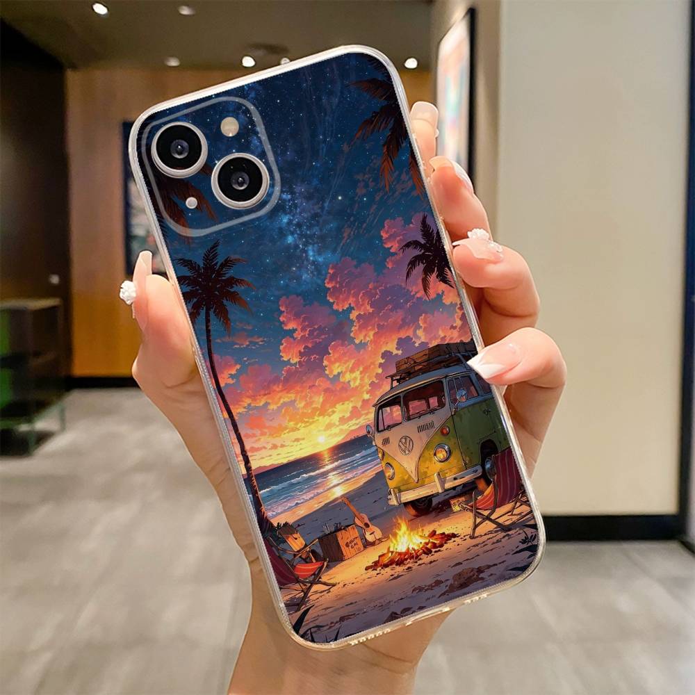 Чехол для телефона 'Комби-фургон Серфинг' для iPhone 17 16e 16 15 14 13 12 11mini Pro Max X XR XSMAX 8 7 Air Plus Мягкая крышка